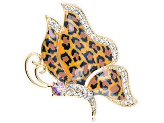   Crystal Elements Small Cheetah Print Wing Butterfly Fashion Pin Brooch