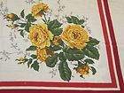 140cm SWEET YELLOW ROSES RED STRIPE RETRO VINTAGE 1950S 60S RAYON 