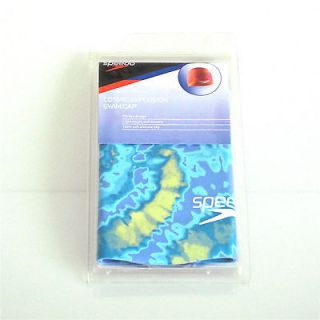 Speedo Cosmic Explosion Swim Cap ~ Tie Dye Print, Soft Silicone, Blue 