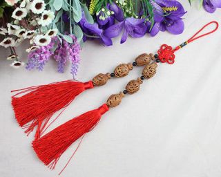 1pcs Chinese Lucky Carved Walnut Bottle Beads RED TASSEL #22137