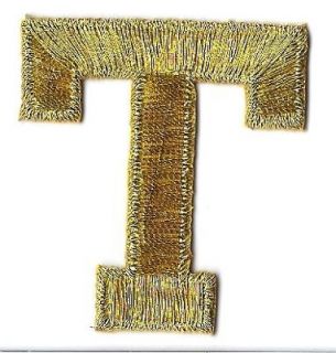 Letters Gold Metallic 2 Letter T   Iron On Embroidered Applique