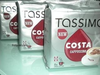 24 TASSIMO COSTA CAPPUCCINO COFFEE T DISCS 3 PACK PODS LARGE CUP SIZE