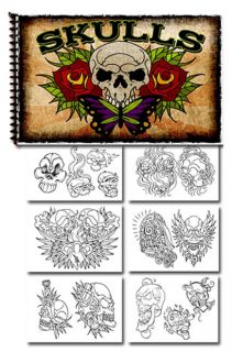 tattoo supplies reference book flash skulls cross bones one day