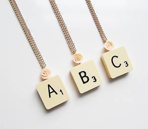 Scrabble tile necklace with peach rose *choose any letter and chain 