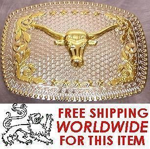 oversized 2 tone metal belt buckle texas longhorn new