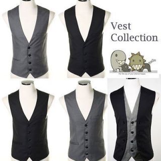 RaOn] For Mens Style,New Mens 4,5 Button Black/Gray and Layered Vest 