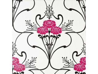 ODEON PINK ON SILVER DAMASK WALLPAPER BY WHITEWELL 111865
