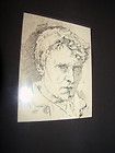 matted and framed antique Dutch etching Portrait of Man Smoking Pipe 
