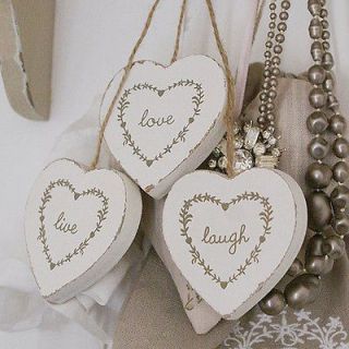   LOVE THREE HANGING WOODEN HEARTS MAKE A GREAT GIFT OR WEDDING FAVOURS