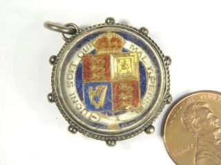   ENGLISH SILVER ENAMELLED VICTORIAN 1887 SHILLING COIN FOB CHARM c1887