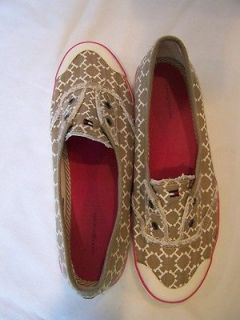 Womens TOMMY HILFIGER flat canvas shoes slip ons 9M textile uppers 