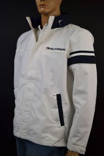 Tommy Hilfiger Hooded White /Navy Blue Trim Windbreaker Jacket/XLarge 