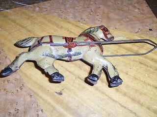 Old Tin Litho Horse Brown Red Black Tack 4 1/2 Inches High Unmarked