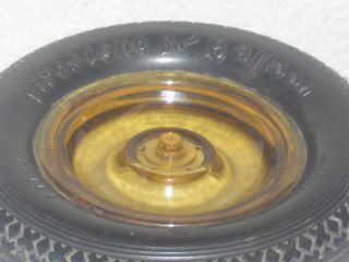 firestone balloon tire ashtray amber w rare hubcap time left