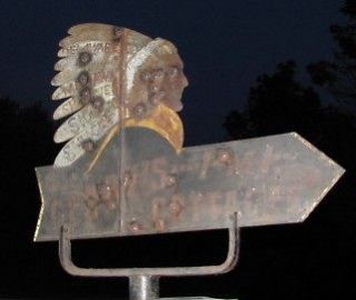   ART Painted Metal INDIAN Summer Cottages ROAD SIGN Early Americana