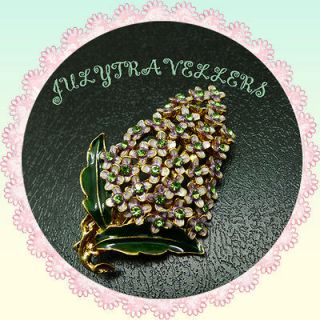 Rare Lilac Bloom Christmas Tree With Shining Swaroviski Crystal Pin 