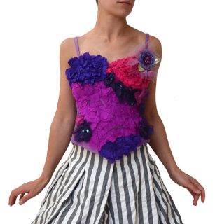 new trelise cooper purple pink silk ruffle rosette dress top