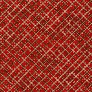 Dutch Cottage Trellis Fabric in Flame Red w Metallic Gold