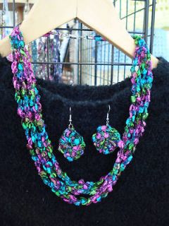   & Earrings Set Stained Glass Lion Brand Trellis Yarn Like Beads