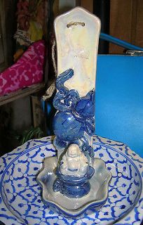 IRIDESCENT Ocean BLUE Pearlized Ceramic Hanging MYSTICAL BUDDHA 
