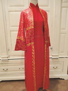 AUTHENTIC ASIAN AO DAI SILK 3 PIECE RED DRESS CUSTOM TAILORED IN 