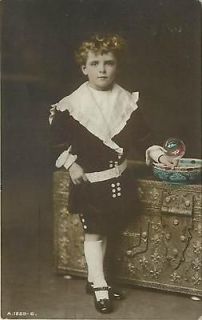 real photo british child posing with trunk bowl r40 599