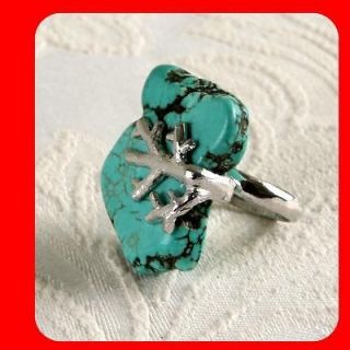 Branch / Blue Turquoise White Gold GP coiled Vintage Style Fashion 