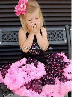 Black pink dots Children baby toddler Girls skirt bows Pettiskirt Tutu 