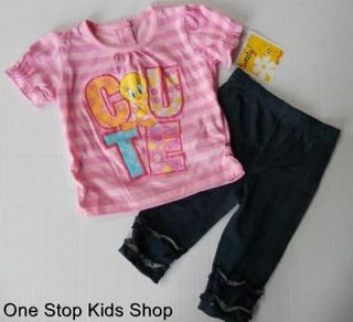 TWEETY BIRD Toddler Girls 24 M 2T 3T 4T Set OUTFIT Shirt Capris LOONEY 