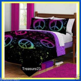 peace signs girls teen twin bed in a bag bedding