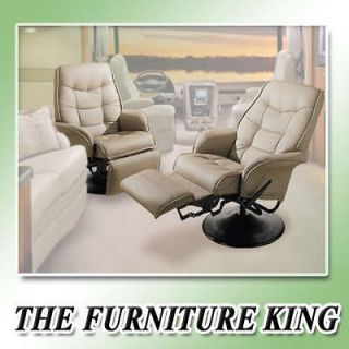 TAN BONE LEATHERETTE RECLINERS CAPTAINS CHAIRS SEAT SWIVEL RV BOAT 