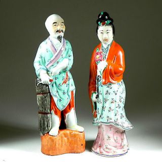 early 20th c chinese pair man woman porcelain statues two