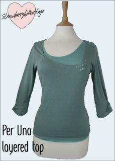 Ex Per Una by M&S teal green double layered three quarter sleeve t 