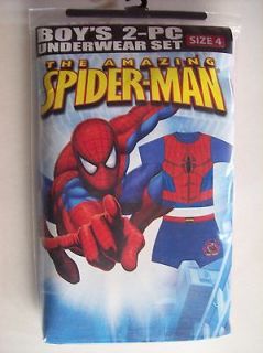 Spiderman Underwear Boys 2pc Set Undershirt/Boxer Brief Sz 4 Web Head 
