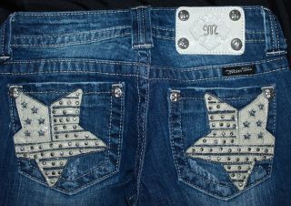 NEW MISS ME JEANS RIVETED VANILLA LEATHER STAR BOOT CUT