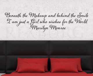 Wall Decal Sticker Quote Vinyl Lettering Beneath the Makeup Marilyn 