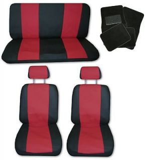   Red Black Synthetic Leather Car Seat Covers w/ Black Floor Mats #H