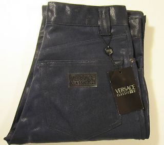 VERSACE V2 Lacquer Finish 5 Pocket Jeans Irridescent NAVY Italy Size 