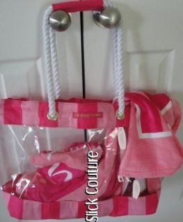 Victorias Secret Bombshell Beach Towel Swim Tote Bag SET Pink Stripe 