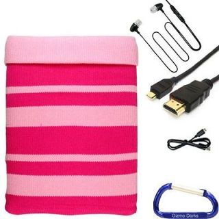 Knit Sleeve Cover, Earphone, USB HDMI Cables Fuhu Nabi 2 Tablet   Pink 