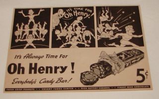 1938 oh henry candy bar ad falling acrobats time left