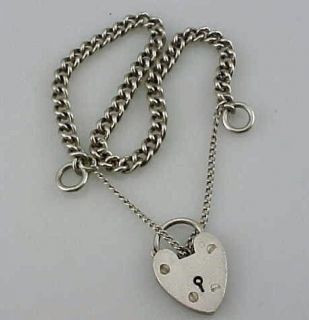 Vintage English Solid Silver Charm Bracelet with Heart Padlock 7.75