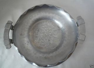 VINTAGE HAND FORGED HAMMERED ALUMINUM SERVING DISH / TRAY W/ HANDLES