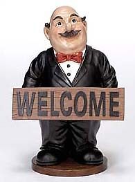 French Waiter holding Welcome Sign 15x10 Statue Figural Decor