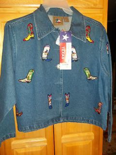 NWT AWESOME BLUE JEAN JACKET BY DONT MESS WITH TEXAS WITH COWGIRL 