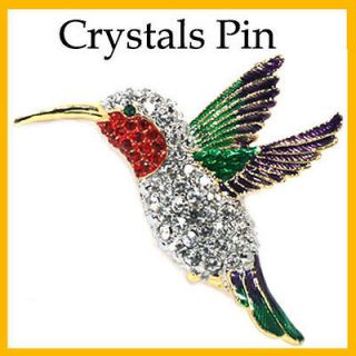 clear sparkling crystals humming bird pin brooch time left