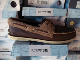 Mens Sperry A/O Dark Brown/Tan Wool Boat Shoe Cloud Logo