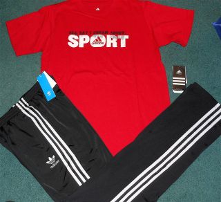   Adidas Originals Boys XL Black/Red/Whit​e Track Pants Set XL 18 20