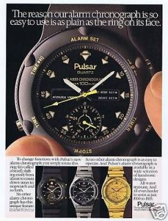 1985 pulsar quartz alarm chronograph watch print ad time left