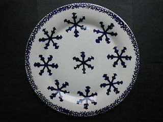 GIBSON Stoneware LG Dinner Plate BLUE Snowflake Spongeware Holiday 